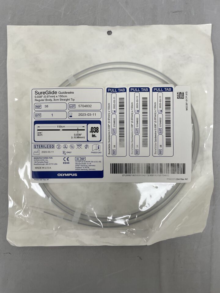 38BX - OLYMPUS - SureGlide Guidewire 0.038" x 150cm Regular Body, 3cm Straight Tip, (EA) - ( Expiry Date: 2023-03-11 )