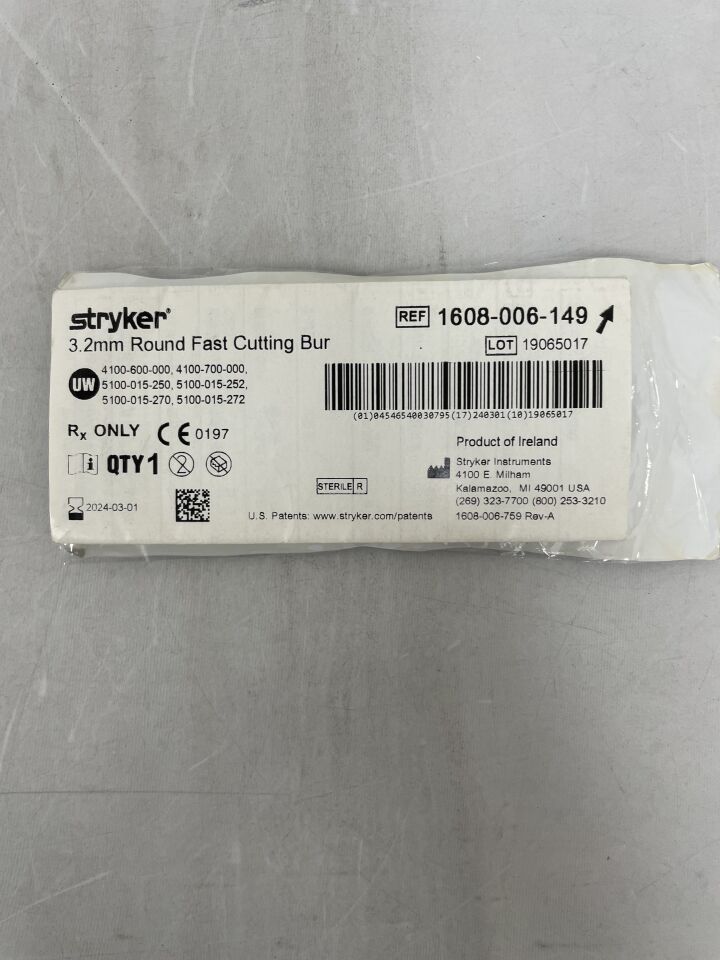 1608-006-149 - STRYKER - Round Stainless Steel Fast Cutting Burr, 3.2 mm Head Diame, (EA) - ( Expiry Date: 2024-03-01 )