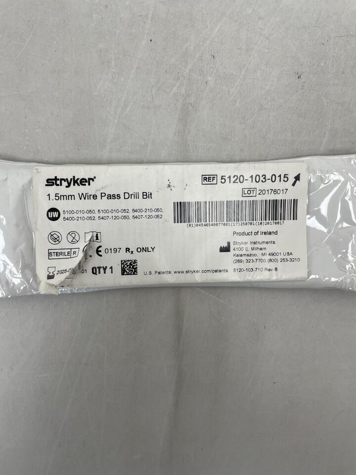 5120-103-015  -  STRYKER  -  1.5mm Wire Pass Drill, Medium , ( EA )  -  ( Expiry Date : 2025-07-01 )