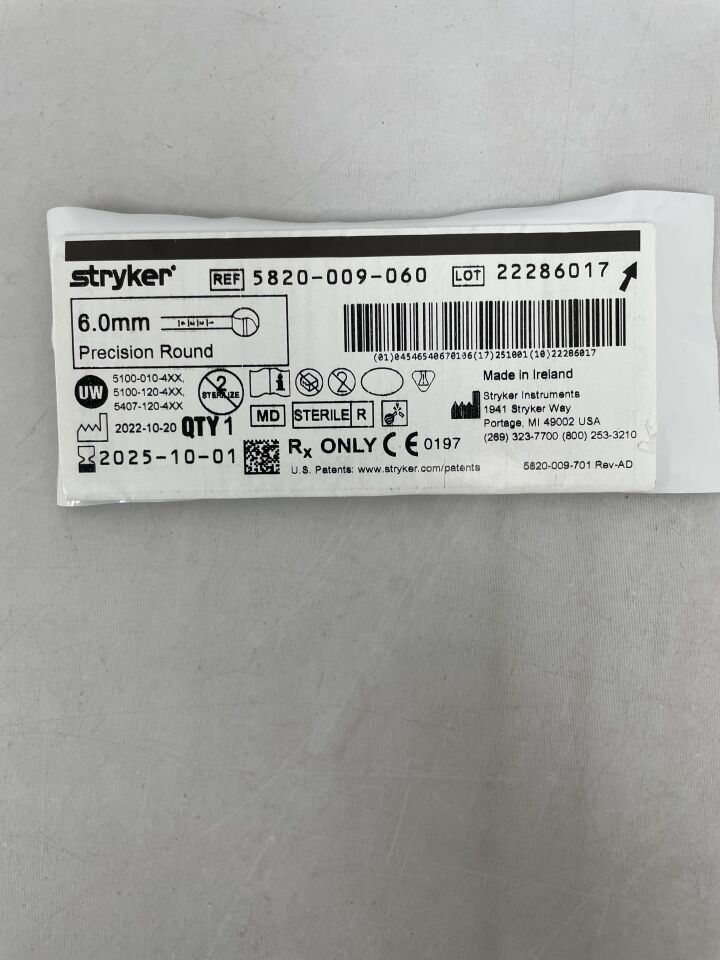 5820-009-060  -  STRYKER  -  Precision Round Flute Burr with RIM Glide Technology, 6 mm , ( EA )  -  ( Expiry Date : 2025-10-01 )