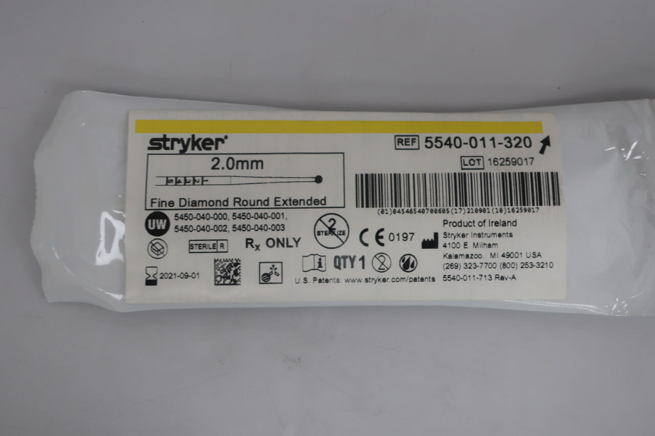 5540-011-320 - STRYKER - S2 Fine Diamond Round Bur, Extended 2.0mm, (EA) - ( Expiry Date: 2024-04-01 )