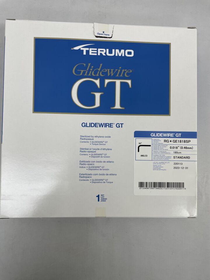 RG*GE1818SP - TERUMO - Glide Wire GT, 0.018" Guide Wire Diameter, 180cm length, 90 degrees angled, Standard Flexible Tip, (BX/1) - ( Expiry Date: 2024-10-31 )
