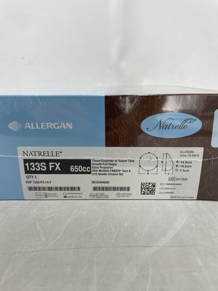 133S-FX-14-T - ALLERGAN - Natrelle  Tissue Expander with Suture Tabs, Smooth Full Height, Extra Projection with MAGNA-FINDER Xact, 650cc
, () - ( Expiry Date: 2025-01-07 )