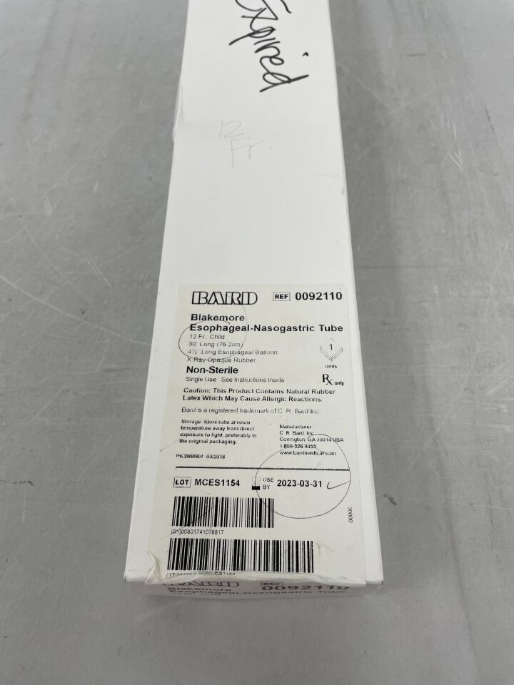 92110 - BARD - Blakemore Esophageal-Nasogastric Tube Child, 6" and 1" Balloons, 12F, (BX/1) - ( Expiry Date: 2023-03-31 )