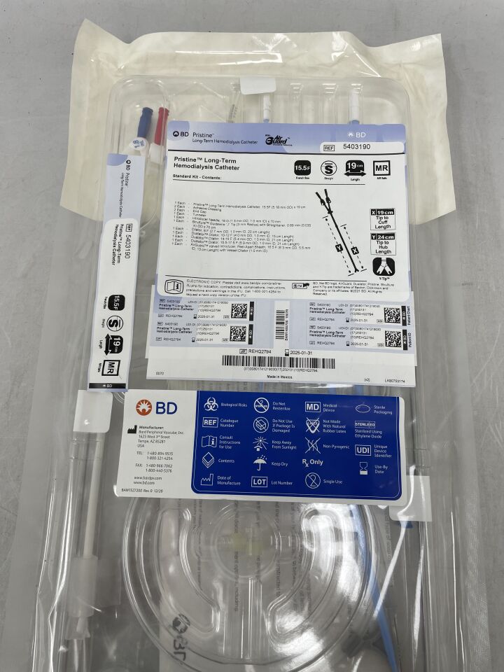 5403190 - BARD - Pristine Long-Term Hemodialysis Catheter, 15.5F, Straight, 19cm length, (EA) - ( Expiry Date: 2025-01-31 )