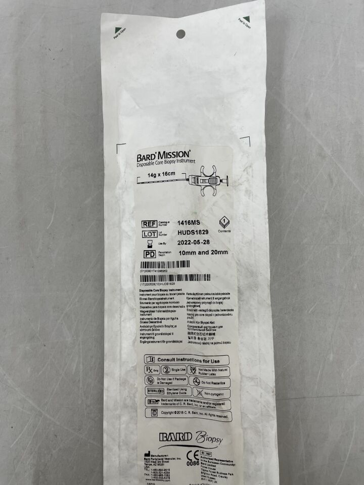1416MS - BARD - Mission Disposable Core Biopsy Instrument 14G x 16cm, (EA) - ( Expiry Date: 2022-05-28 )