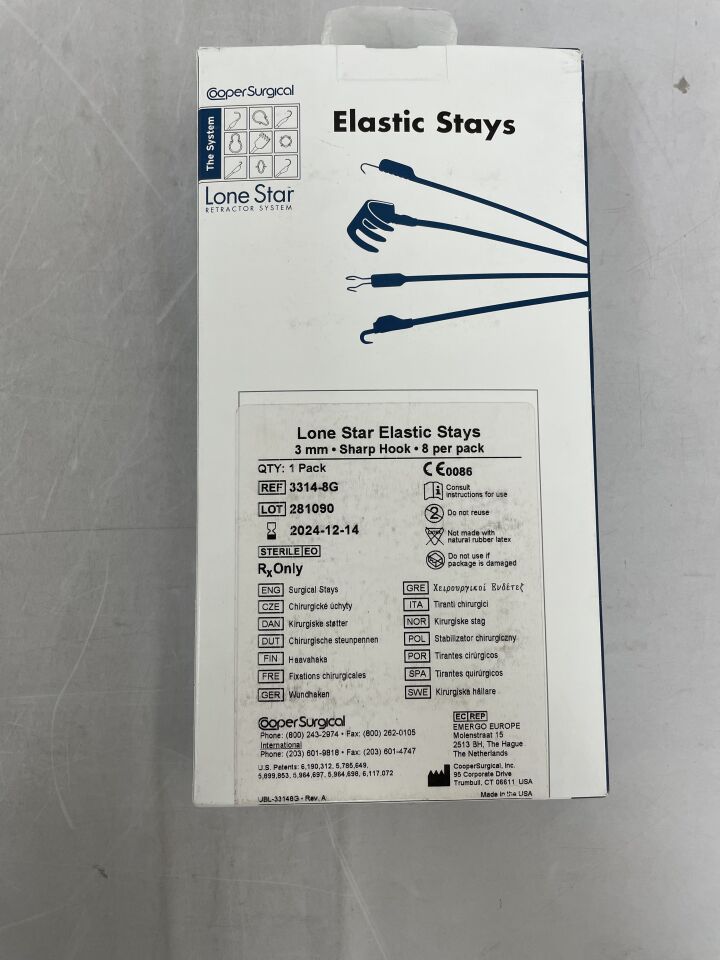 3314-8G - COOPER SURGICAL - Lone Star Elastic Stays, 3mm Sharp Hook (8 per pack), (BX/1) - ( Expiry Date: 2024-12-14 )
