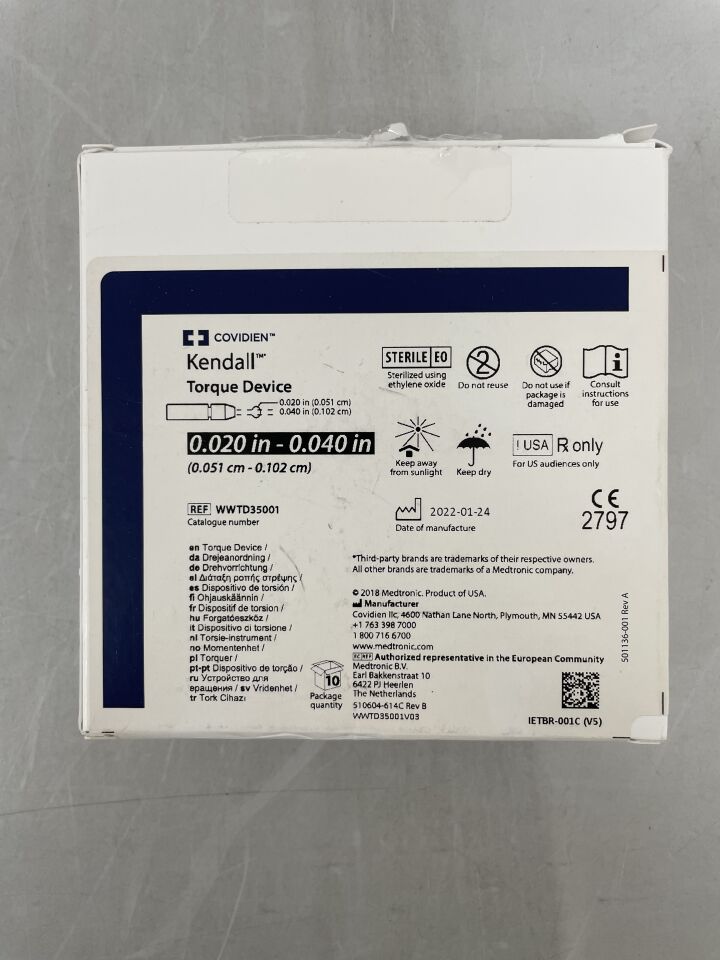 WWTD35001 - COVIDIEN - Kendall Guidewire Torque Device, 0.025"-0.038", (BX/10) - ( Expiry Date: 2025-01-01 )