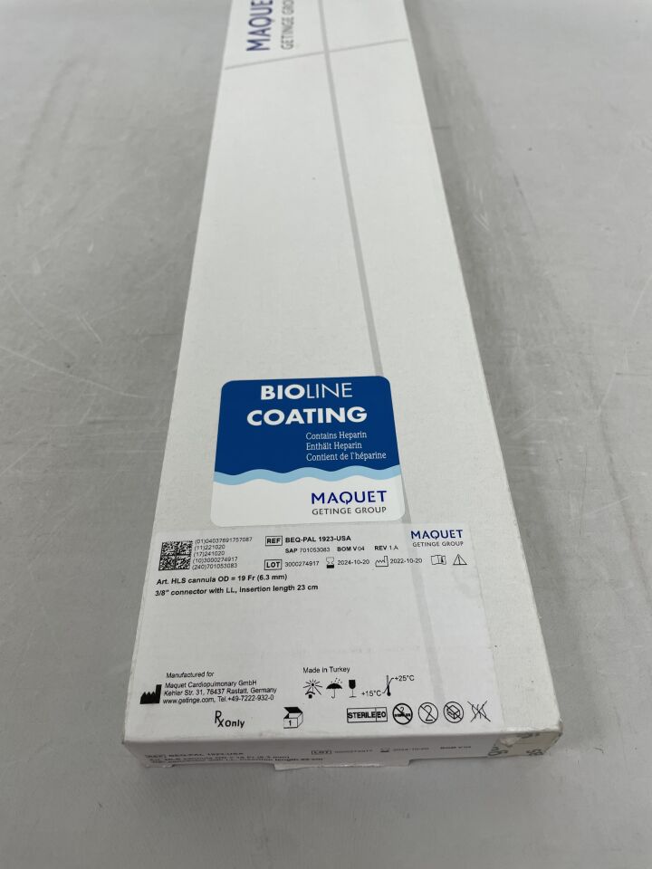 BEQ-PAL 1923-USA - MAQUET - Arterial HLS Cannula, Bioline 19F x 23cm, (BX/1) - ( Expiry Date: 2024-10-20 )