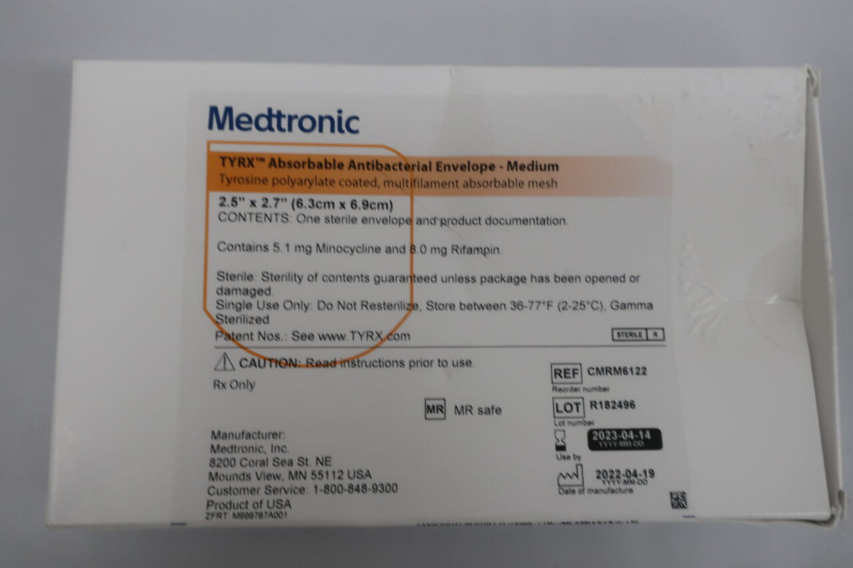 CMRM6122 - MEDTRONIC - TYRX Absorbable Antibacterial Envelope 2.5" x 2.7", (BX/1)