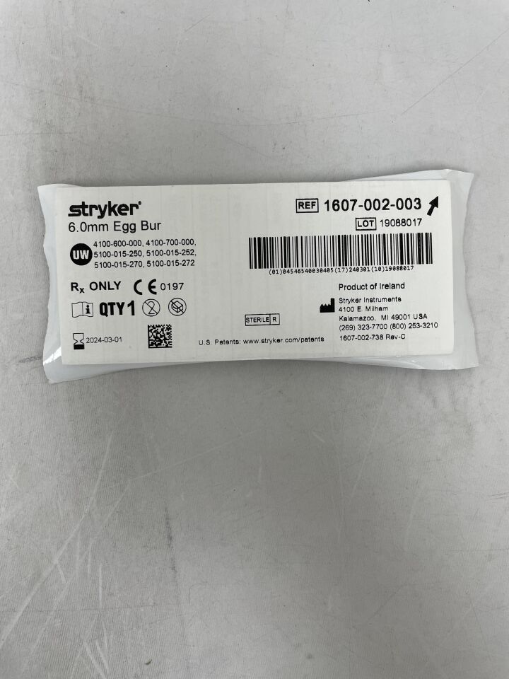 1607-002-003 - STRYKER - Egg Bur, 6.0mm, (EA) - ( Expiry Date: 2024-03-01 )