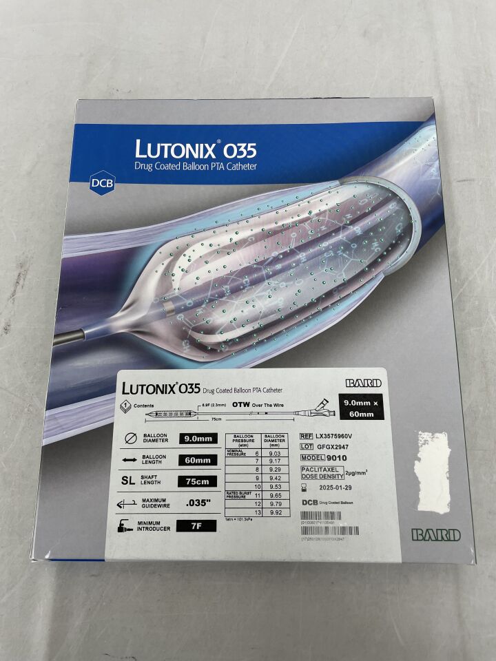 LX3575960V - BARD - lutonix 035 av drug coated balloon pta catheter, 75cm, 9mm x 60mm, 7f, (BX/1) - ( Expiry Date: 2025-01-29 )