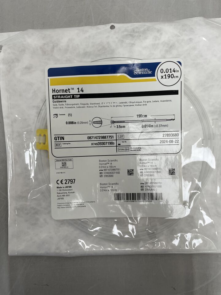 39307190 - BOSTON SCIENTIFIC - Hornet 14 Guidewire - Straight Tip - .014" x 190cm, (EA) - ( Expiry Date: 2024-08-22 )