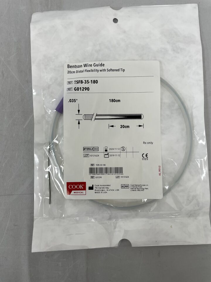 G01290 - COOK - Bentson Wire Guide - 20cm Distal Flexibility with Softened Tip - TSFB-35-180 - .035" x 180cm, (EA) - ( Expiry Date: 2024-11-12 )