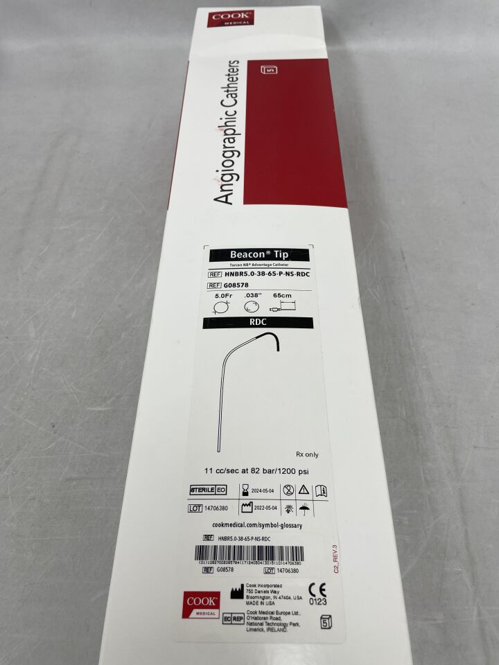 G08578 - COOK - Beacon Tip 5F Angiographic Catheterr 65cm, 0.038" RDC, (BX/5) - ( Expiry Date: 2024-05-04 )