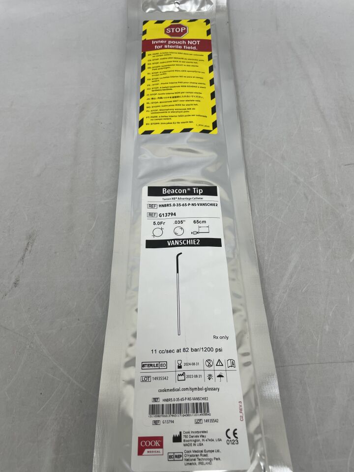 G13794 - COOK - Beacon Tip 5F Angiographic Catheter 65cm, 0.035" VANSCHIE2, (EA) - ( Expiry Date: 2024-08-31 )