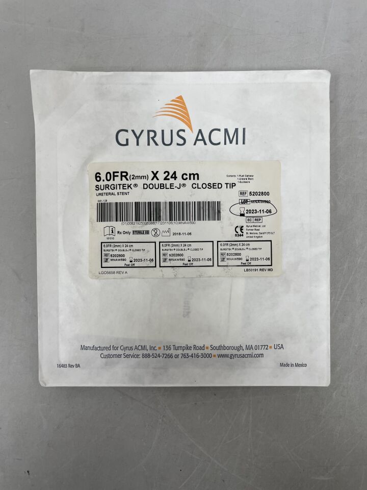 5202800 - GYRUS ACMI - Surgitek Double-J closed Tip Ureteral Stent, 6F x 24cm, (EA) - ( Expiry Date: 2023-11-06 )