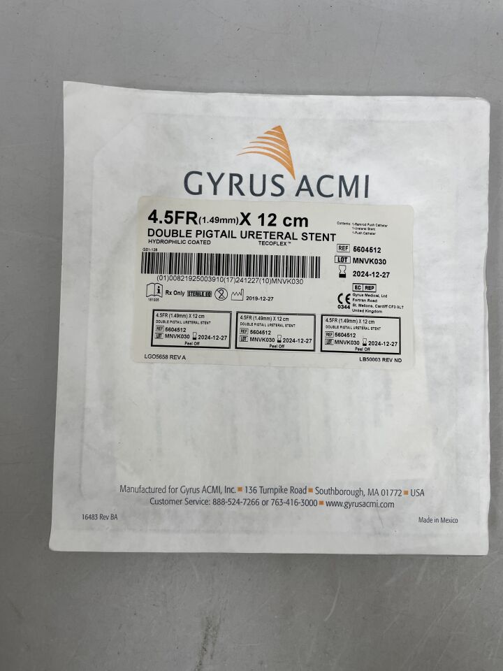 5604512 - GYRUS ACMI - Double Pigtail Ureteral Stent, Hydrophilic Coated: 4.5F x 12cm, (EA) - ( Expiry Date: 2024-12-27 )