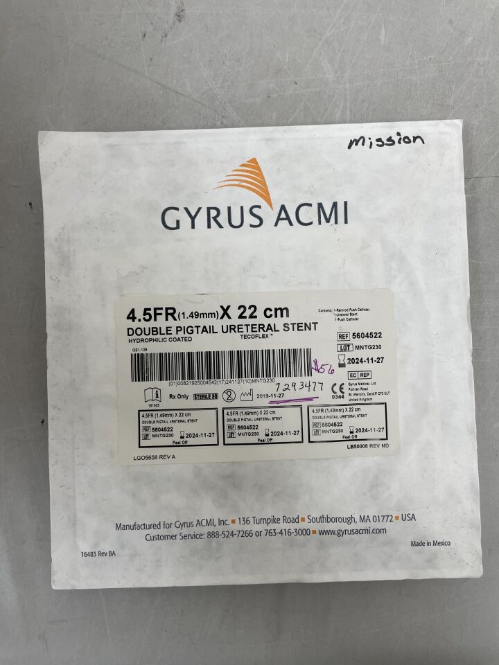 5604522 - GYRUS ACMI - Double Pigtail Ureteral Stent, Hydrophilic Coated: 4.5F x 22cm, (EA) - ( Expiry Date: 2024-11-27 )