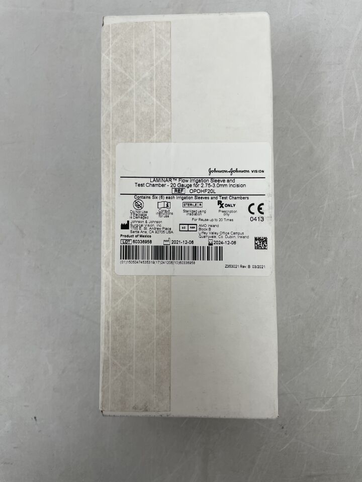 OPOHF20L - JOHNSON & JOHNSON - Laminar Flow Irrigation Sleeve and Test Chamber 20 gauge for 2-75-3.0mm incision, (BX/6) - ( Expiry Date: 2024-12-06 )