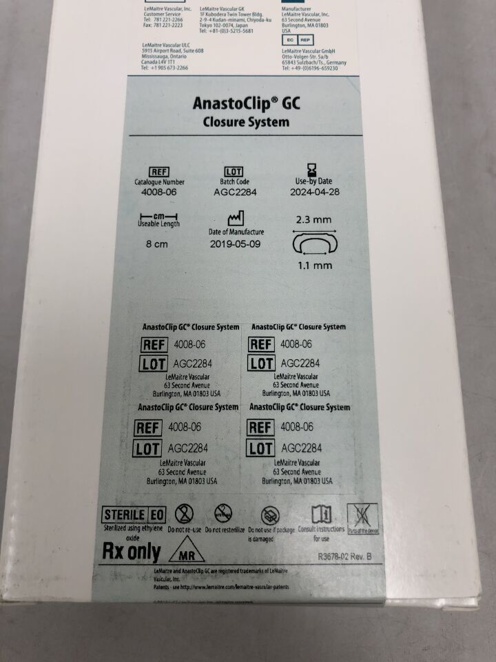 4008-06 - LEMAITRE - AnastoClip GC Medium Vessel Closure System, 8cm Shaft, (BX/1) - ( Expiry Date: 2024-10-28 )