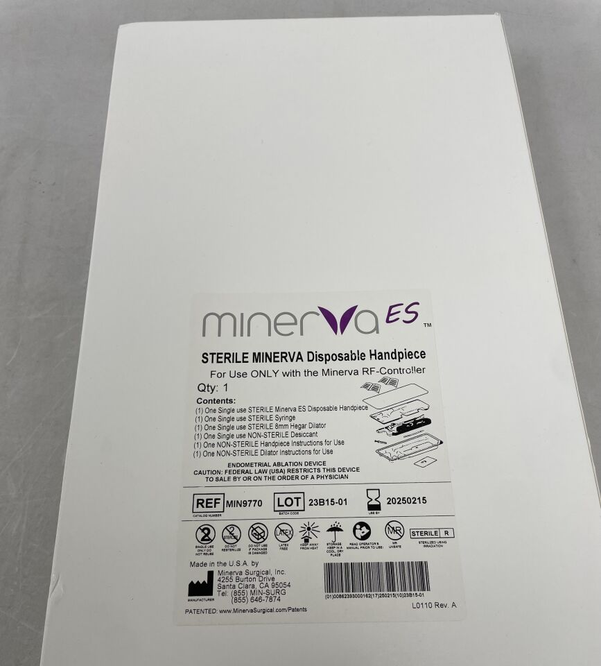MIN9770 - MINERVA SURGICAL - Disposable Handpiece, contains 1 Minerva ES Disposable Handpiece, 1 Syringe, 1 8mm Hegar Dilator, 1 Desiccant, (BX/1) - ( Expiry Date: 2025-02-15 )