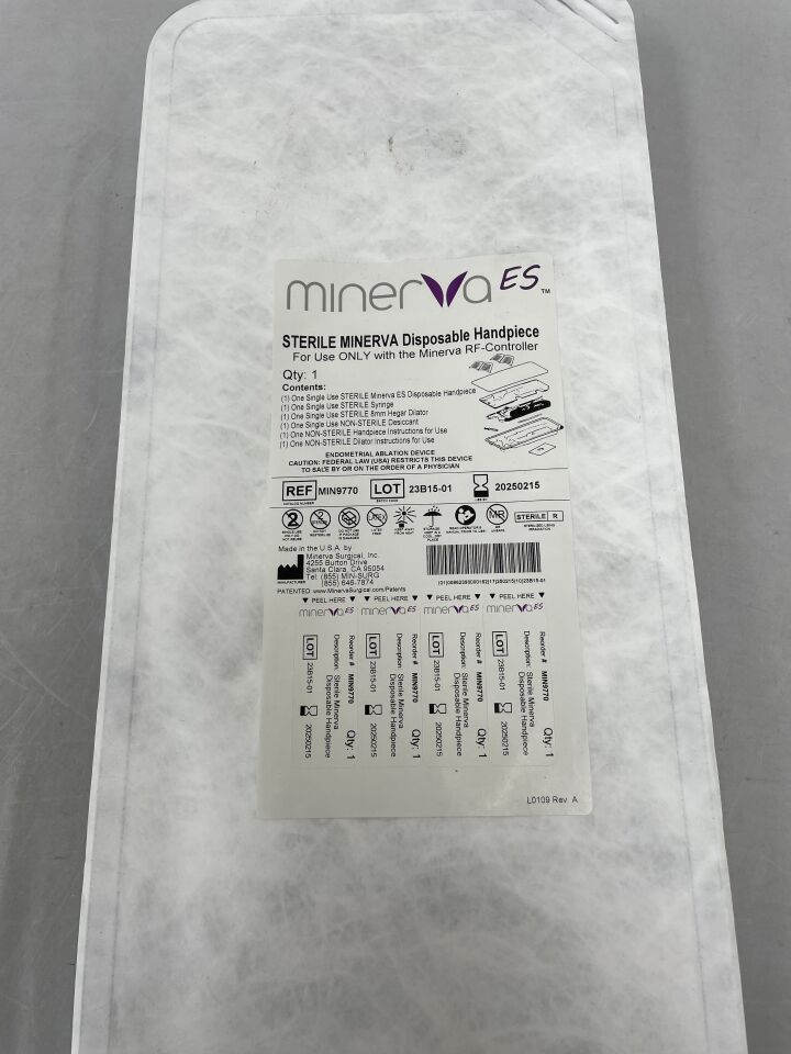 MIN9770 - MINERVA SURGICAL - Disposable Handpiece, contains 1 Minerva ES Disposable Handpiece, 1 Syringe, 1 8mm Hegar Dilator, 1 Desiccant, (EA) - ( Expiry Date: 2025-02-15 )