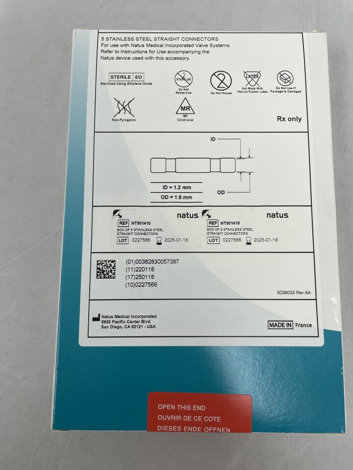 NT901410 - NATUS - Stainless Steel Straight Connector, (BX/5) - ( Expiry Date: 2024-12-08 )