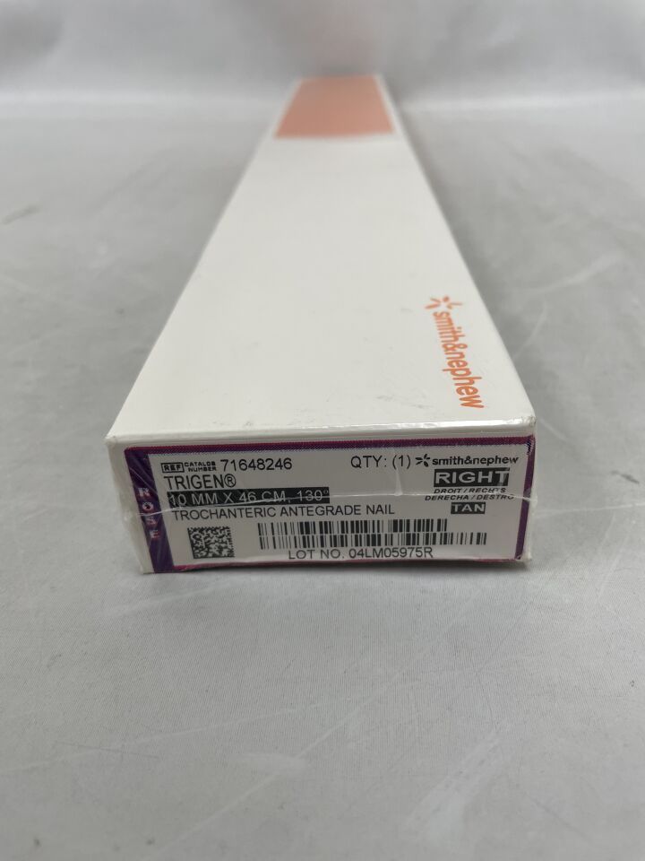 71648246 - SMITH & NEPHEW - Trigen Trochanteric Antegrade Nail, 10mm x 46cm, 130 Degree, Right, (BX/1) - ( Expiry Date: 2024-10-01 )