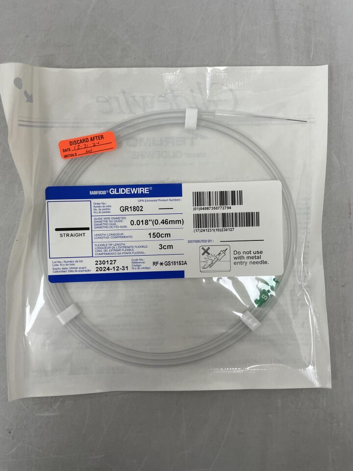 GR1802 - TERUMO - Radiofocus GLIDEWIRE: 0.018" X 150CM, STRAIGHT, (EA/1) - ( Expiry Date: 2024-12-31 )