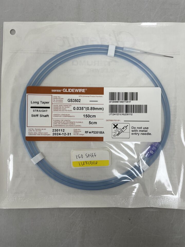 GS3502 - TERUMO - Radifocus Glidewire - Straight Stiff Shaft, Long Taper - .035" x 150cm x 5cm, (EA/1) - ( Expiry Date: 2024-12-31 )
