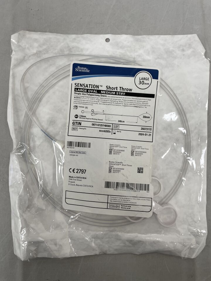 6265 - BOSTON SCIENTIFIC - SENSATION Short Throw Single-Use Polypectomy Snare - Large Oval, Medium Stiff - 30mm, (EA) - ( Expiry Date: 2024-12-21 )