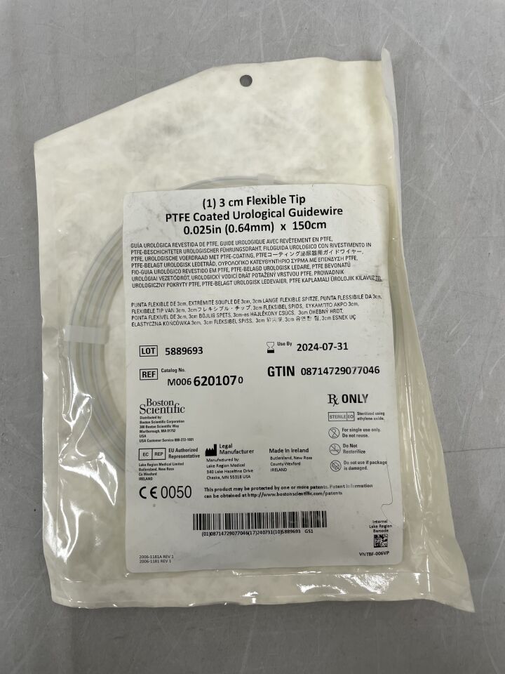 620107 - BOSTON SCIENTIFIC - PTFE Coated Urological Guidewire - Flexible Tip - .025" x 150cm, (EA) - ( Expiry Date: 2024-07-31 )