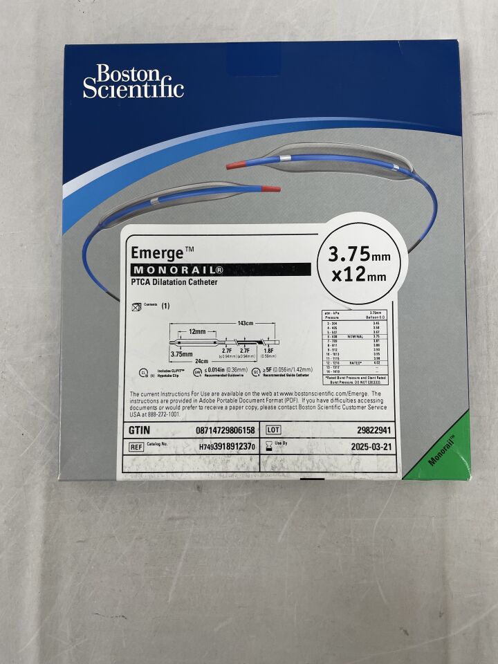 391891237 - BOSTON SCIENTIFIC - Emerge Monorail PTCA Dilatation Catheter - 3.75mm x 12mm, (BX/1) - ( Expiry Date: 2025-03-21 )