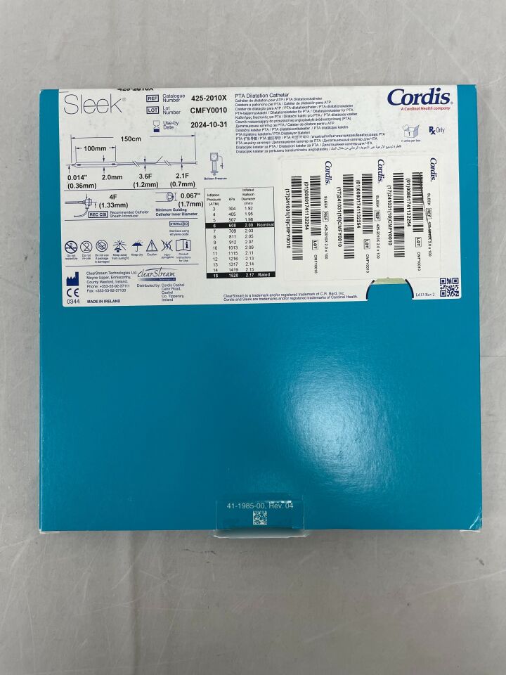 425-2010X - CORDIS - Sleek PTA Dilatation Catheter 2.0mm x 100mm balloon, 150cm shaft, () - ( Expiry Date: 2024-10-31 )