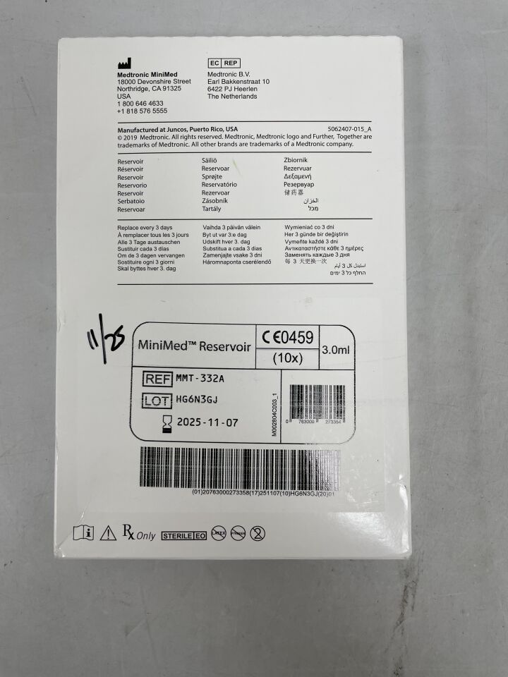 MMT-332A  -  MEDTRONIC  -  MiniMed Insulin Reservoir, holds 3.0ml , ( BX/10 )  -  ( Expiry Date : 2025-11-07 )
