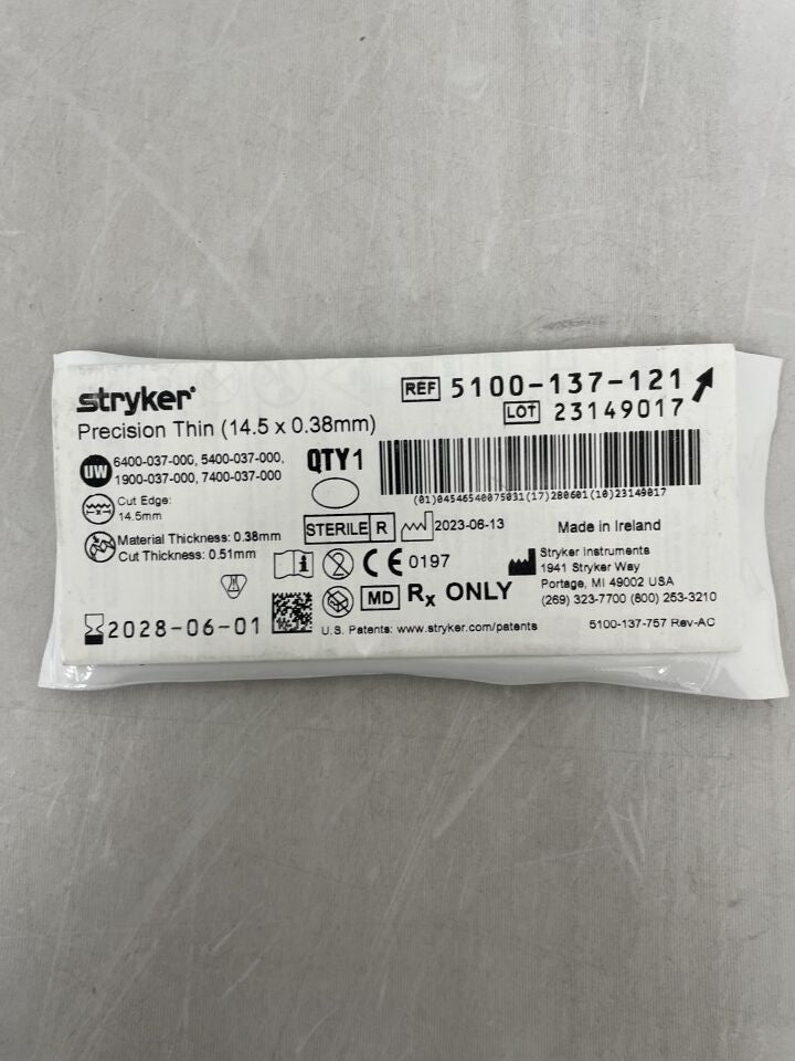 5100-137-121  -  STRYKER  -  Precision Thin Reciprocating Saw Blade, 14.5 mm Width , ( EA )  -  ( Expiry Date : 2028-06-01 )