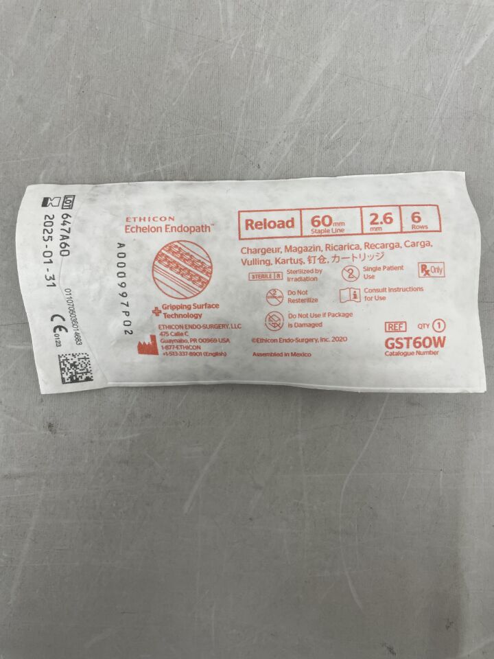 GST60W - ETHICON - Echelon Endopath Stapler Reload with Gripping Surface Technology, White, 2.6 Open x 1 mm Closed Height, (EA) - ( Expiry Date: 2025-01-31 )