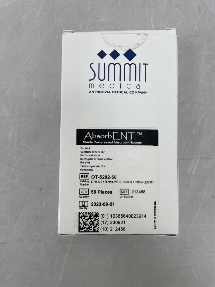 OT-5202-50 - SUMMIT MEDICAL - AbsorbENT Ear Wick / Ear Packing - Speedi-Wick Long Earwick, 9 mm x 24 mm, (BX/50) - ( Expiry Date: 2023-09-21 )