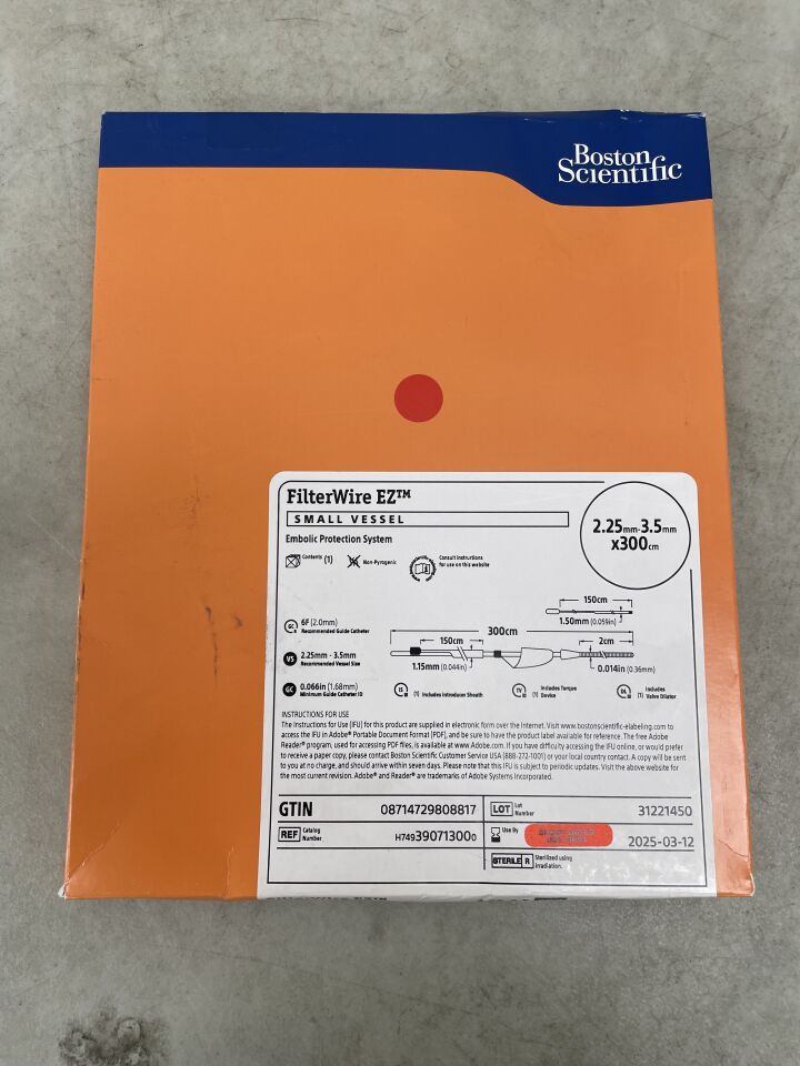 39071300 - BOSTON SCIENTIFIC - FilterWire EZ Embolic Protection System - Small Vessel - 2.25mm-3.5mm x 300cm, () - ( Expiry Date: 2025-03-12 )