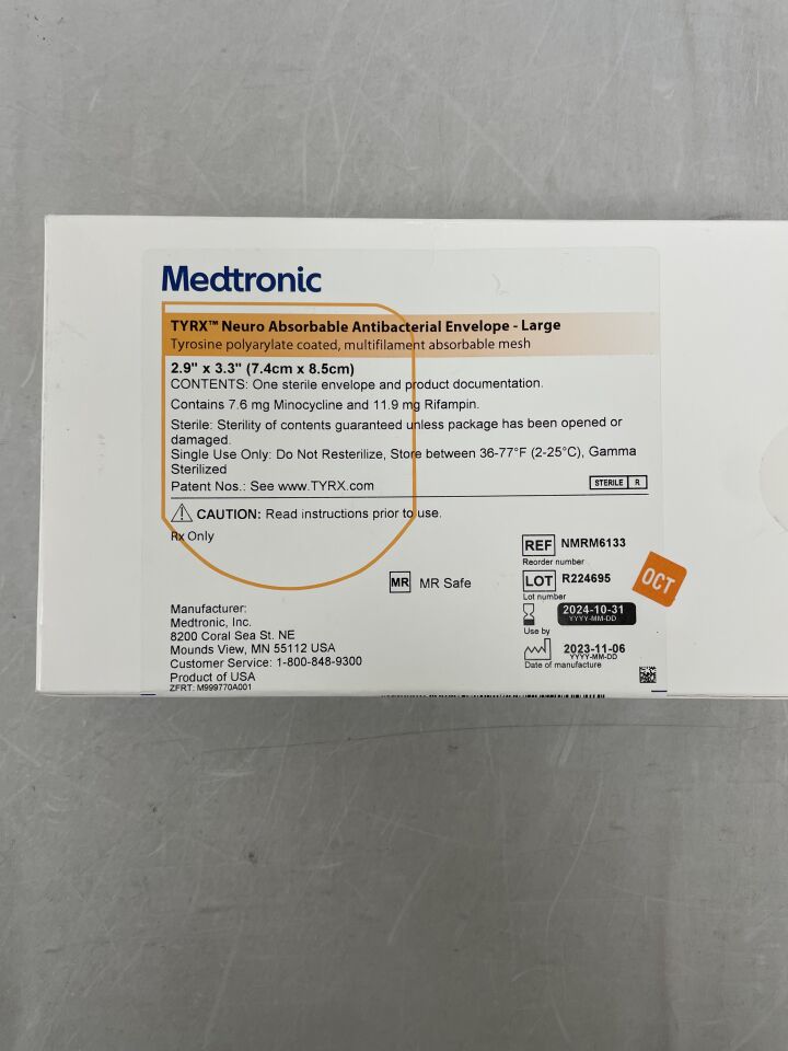 NMRM6133 - MEDTRONIC - TYRX Neuro Absorbable Antibacterial Envelope, Large 2.9" x 3.3", (BX/1) - ( Expiry Date: 2024-10-31 )