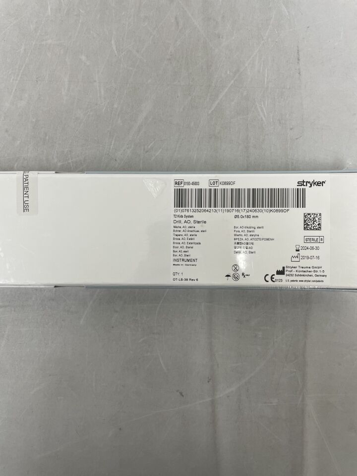 0193-4500S - STRYKER - T2 Kids System, Drill, AO, 5.0 x 180mm, (BX/1) - ( Expiry Date: 2024-06-30 )