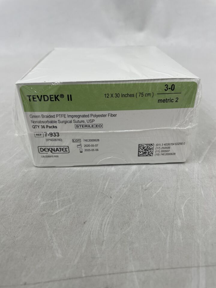 7-933 - TELEFLEX - deknatel rc tevdek green braided 3-0 30"x12, (BX/36) - ( Expiry Date: 2025-05-06 )