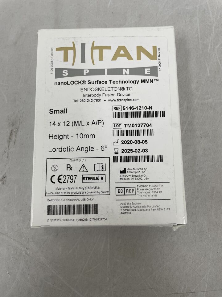 5146-1210-N - TITAN SPINE - Endoskeleton TC Interbody Fusion Device w/NanoLOCK, Small 14 x 12, 10mm, Lordotic Angle 6 Degree, (BX/1) - ( Expiry Date: 2025-02-03 )