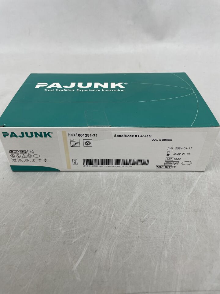 001281-71 - PAJUNK - SonoBlockII Facet S, 22G x 80 mm, (Caja de 10) - (Fecha de caducidad: 16/01/2029)