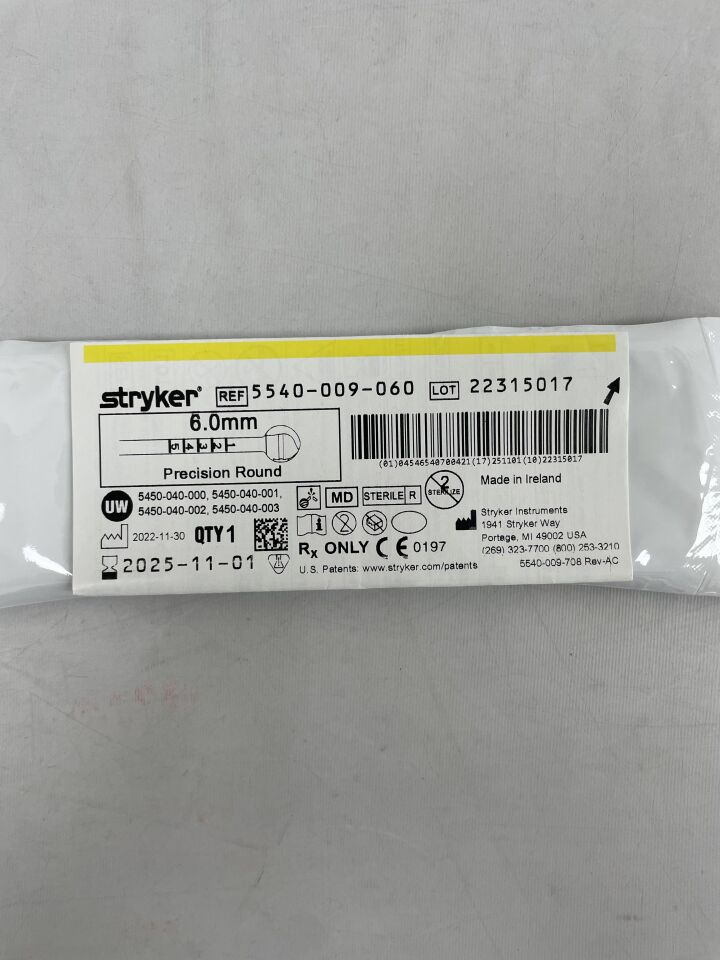 5540-009-060  -  STRYKER  -  s2 precision round bur, two flutes 6.0mm , ( EA )  -  ( Expiry Date : 2025-11-01 )