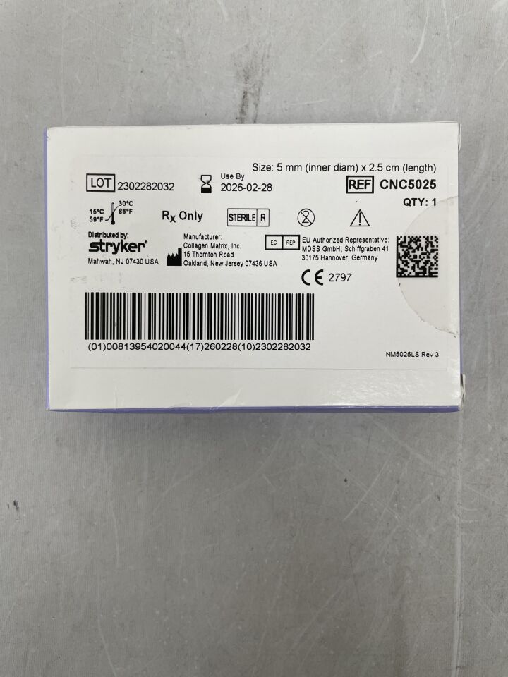 CNC5025  -  STRYKER  -  NeuroFlex Flexible Collagen Nerve Cuff 5mm ID x 2.5cm length , ( BX/1 )  -  ( Expiry Date : 2026-02-28 )