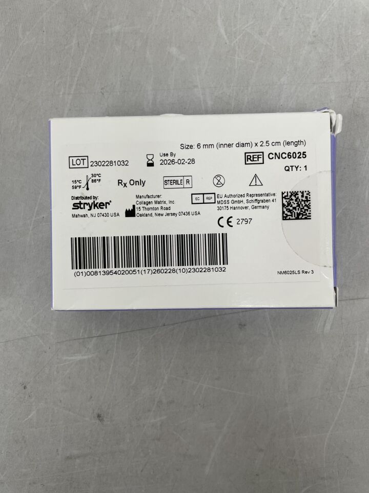 CNC6025  -  STRYKER  -  NeuroMatrix Collagen Nerve Cuff, 6mm ID x 2.5cm , ( BX/1 )  -  ( Expiry Date : 2026-02-28 )