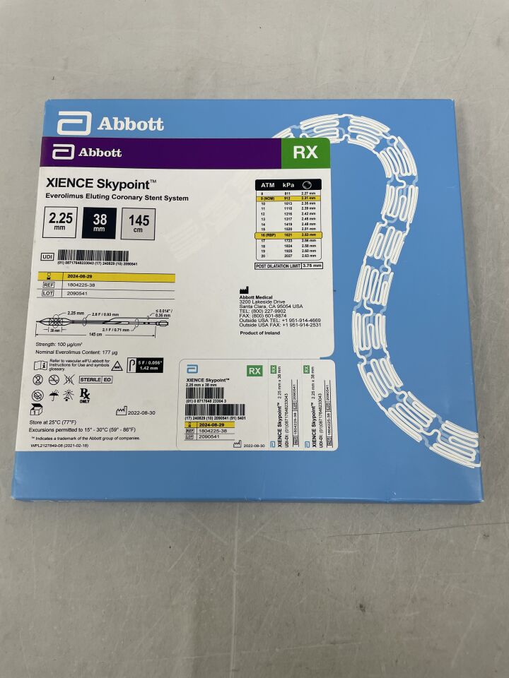 1804225-38 - ABBOTT - Xience Skypoint Everolimus Eluting Coronary Stent System - RX - 2.25mm x 38mm x 145cm, (BX/1) - ( Expiry Date: 2024-08-29 )