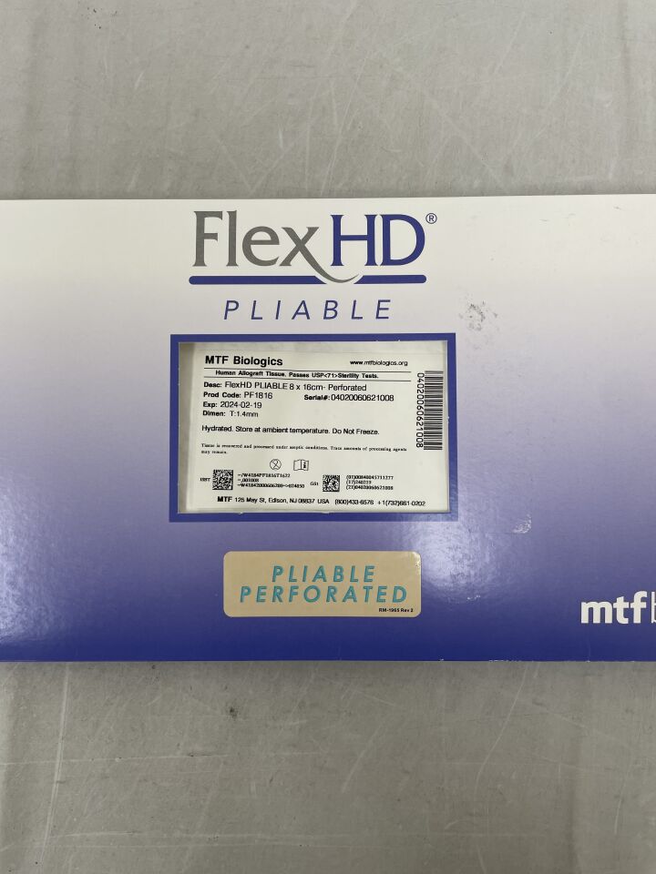 PF1816 - MTF BIOLOGICS - FlexHD Pliable, Acellular Hydrated Dermis, 8 x 16cm - Perforated, (BX/1)